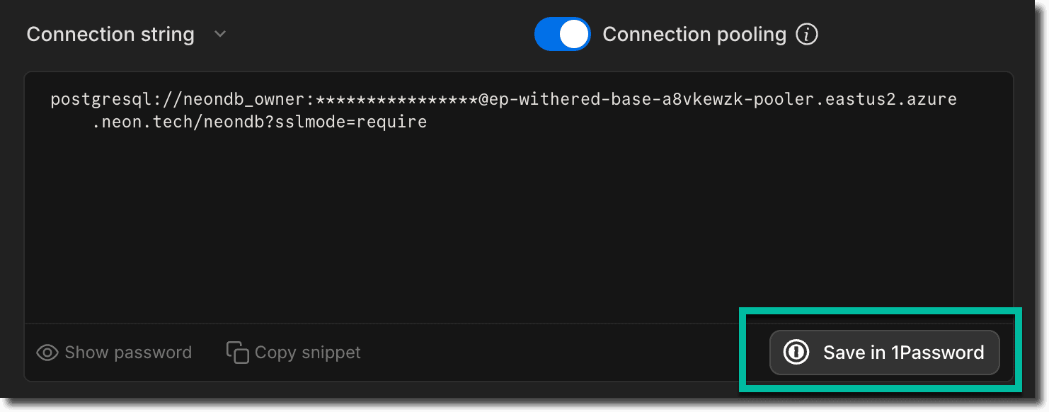 1Password button on connection modal